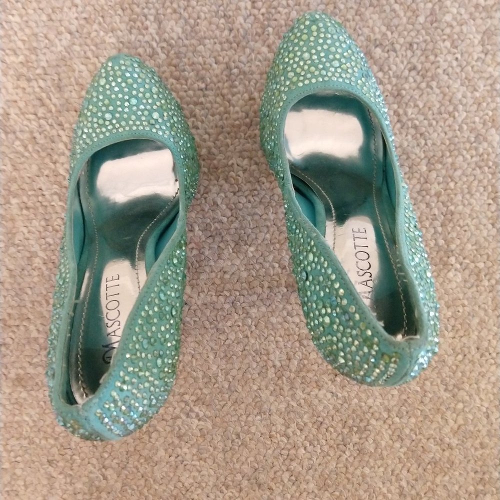 Turquoise Rhinestone Platform Heels - Picture 3 of 5